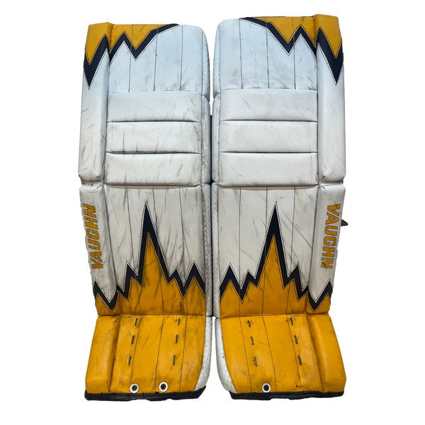 Vaughn Velocity V9 - Used Pro Stock Senior Goalie Pads (White/Yellow/Navy)