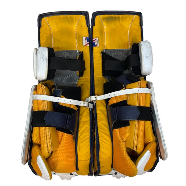 Vaughn Velocity V9 - Used Pro Stock Senior Goalie Pads (White/Yellow/Navy)