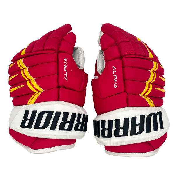 Warrior Alpha DX - Used Pro Stock Hockey Gloves (Red/Yellow/White)