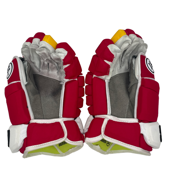 Warrior Alpha DX - Used Pro Stock Hockey Gloves (Red/Yellow/White)