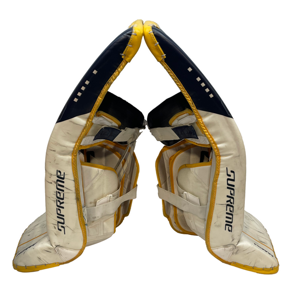 Bauer Supreme Mach - Used Pro Stock Goalie Pads (White/Navy/Yellow)