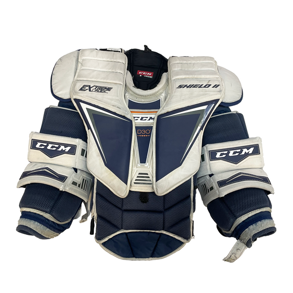 CCM Extreme Flex Shield II - Used Pro Stock Goalie Chest Protector (White/Navy)