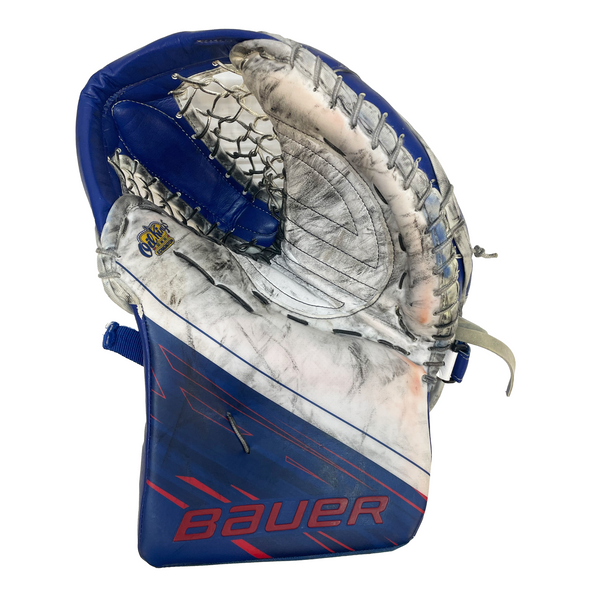 Bauer Vapor Hyperlite 2 - Used Pro Stock Goalie Glove (White/Blue/Red)