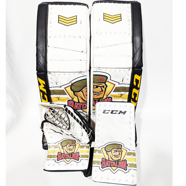 CCM Extreme Flex 5 - Used OHL Pro Stock Goalie Pads (White/Green/Yellow)