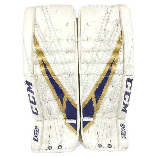 CCM Extreme Flex 4 - Used Pro Stock Goalie Pads - (White/Navy/Gold)