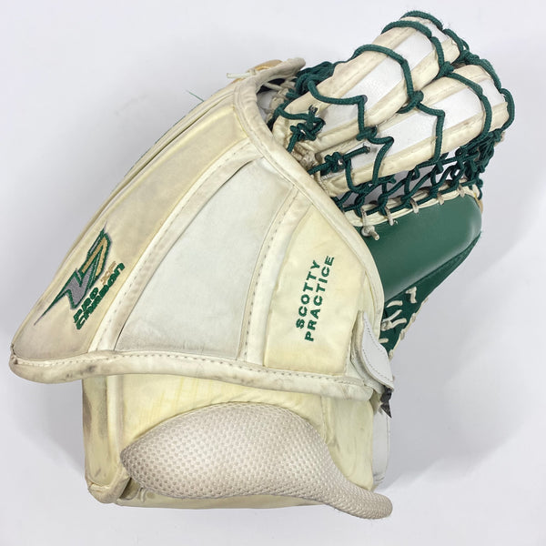 Vaughn V7 XF Carbon - Used Pro Stock Goalie Glove (White/Green/Gold)