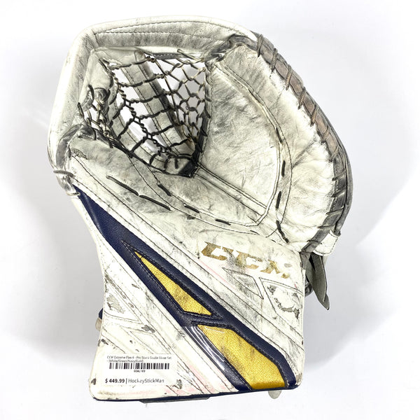 CCM Extreme Flex 4 - Pro Stock Goalie Glove - (White/Green/Navy/Gold)