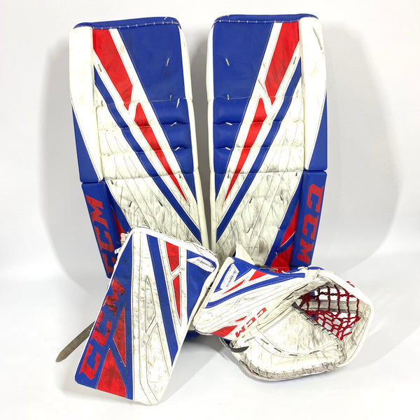 CCM Extreme Flex IV - Used Pro Stock Goalie Pads - Full Set (White/Blue/Red)