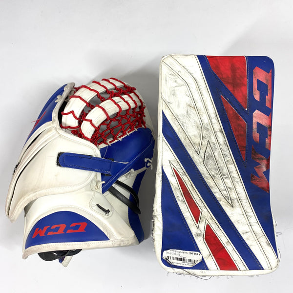 CCM Extreme Flex IV - Used Pro Stock Goalie Pads - Full Set (White/Blue/Red)