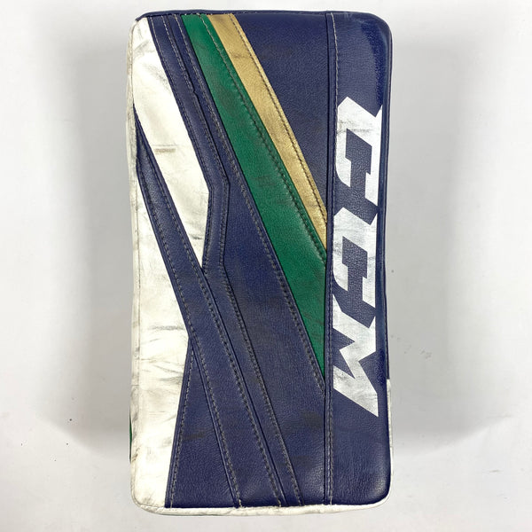 CCM Extreme Flex III - Used Pro Stock Goalie Blocker (Navy/Green/Gold)