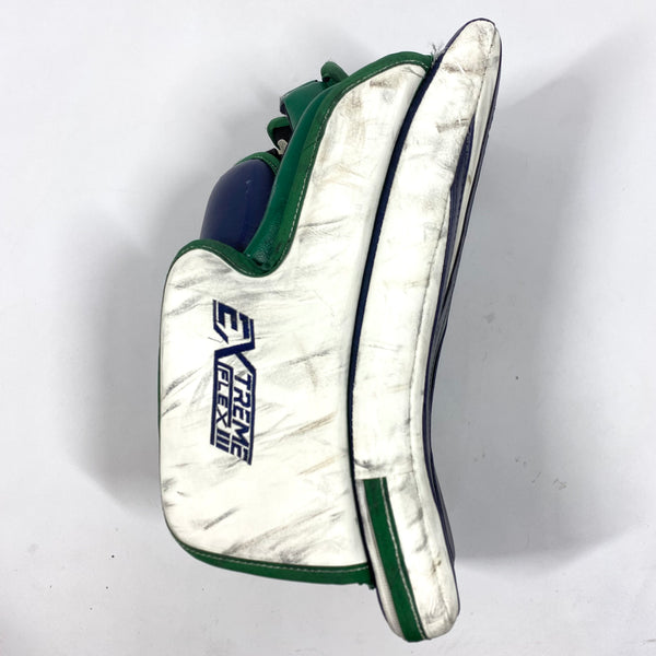 CCM Extreme Flex III - Used Pro Stock Goalie Blocker (Navy/Green/Gold)