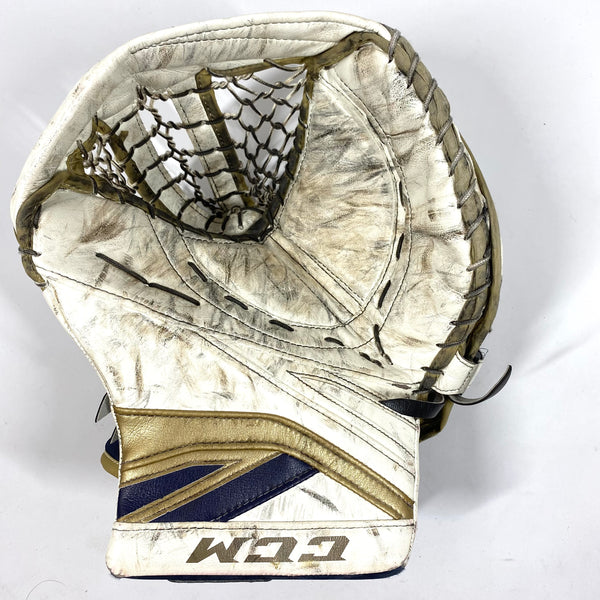 CCM Premier II - Used Pro Stock Goalie Glove (White/Gold/Navy)