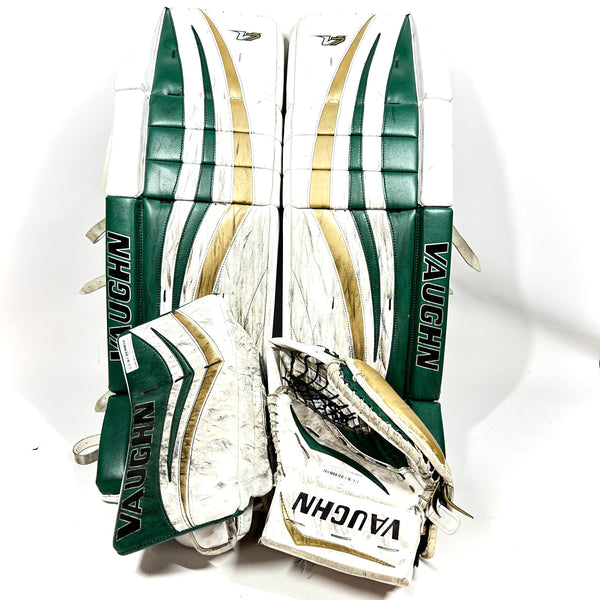 Vaughn Velocity V7 Pro XF Carbon - Pro Stock Goalie Pads - Full Set (White/Green/Gold)