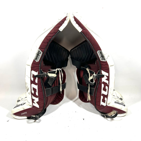 CCM Extreme Flex 4 - Used Pro Stock Senior Goalie Pads (White/Maroon)