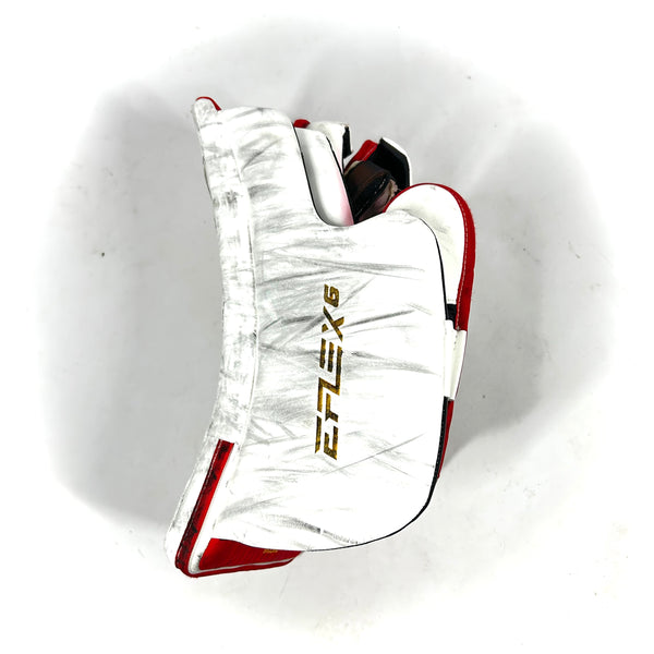 CCM Extreme Flex 6 - Used Full Right Pro Stock Goalie Blocker (White/Yellow/Red)