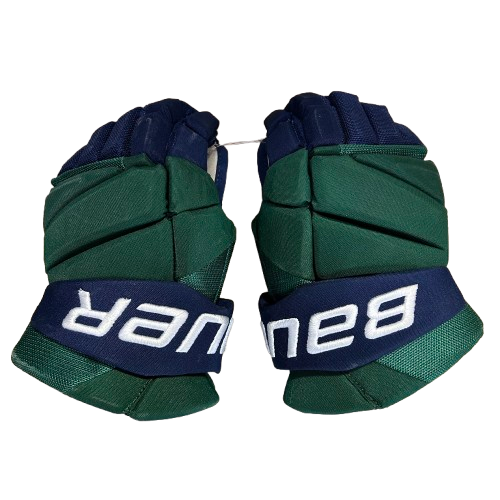 Bauer Vapor Hyperlite - Used Pro Stock Hockey Gloves (Green/Navy)