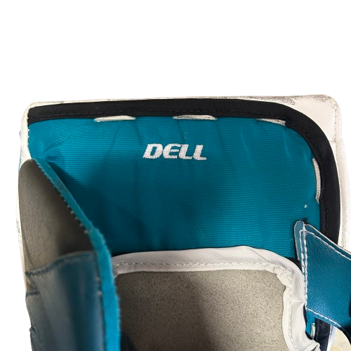 Brian's Gnetik V - Used NHL Pro Stock Goalie Blocker - Aaron Dell (White/Teal/Black)