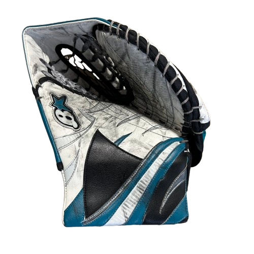 Brian's Gnetik V - Used NHL Pro Stock Goalie Glove - Aaron Dell (White/Teal/Black)