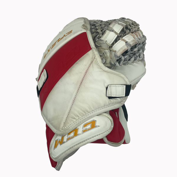 CCM Extreme Flex 5 - Used Pro Stock Goalie Glove (Yellow/White/Red)