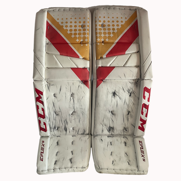 CCM Extreme Flex 5 - Used AHL Pro Stock Goalie Pads (Red/White/Yellow)