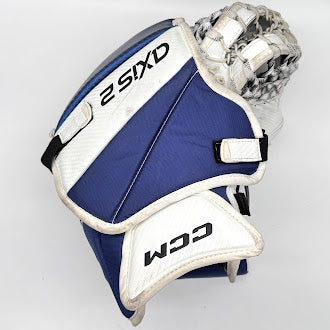 CCM Axis 2 - Used Pro Stock Goalie Glove - (White/Blue/Black)