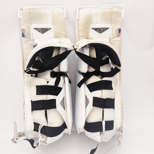 Vaughn Velocity V9 - AHL Used Pro Stock Senior Goalie Pads (White/Brown)