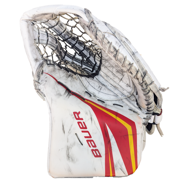 Bauer Vapor Hyperlite 2 - Used Pro Stock Goalie Glove (White/Red/Yellow)