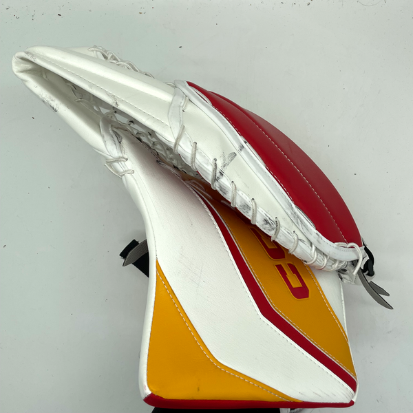 CCM Extreme Flex 6 - Used Pro Stock Goalie Glove (White/Red/Yellow)