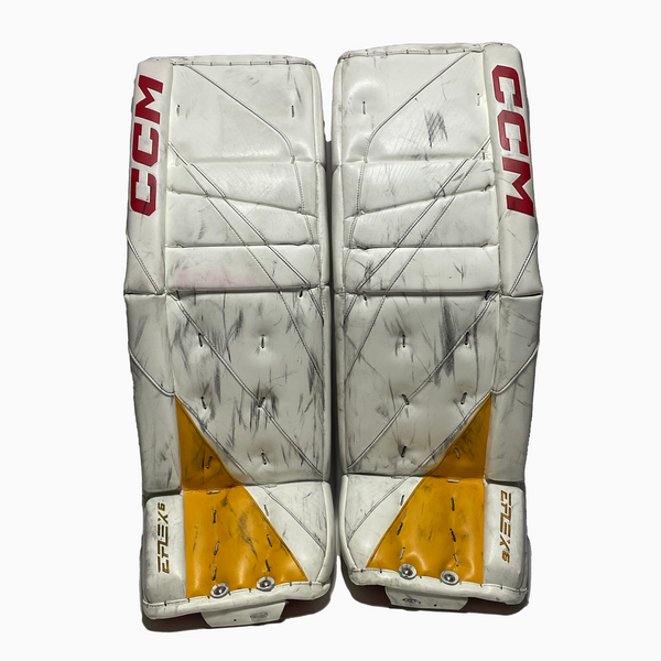 CCM Extreme Flex 6 - Used Pro Stock Goalie Pads (White/Yellow/Red)