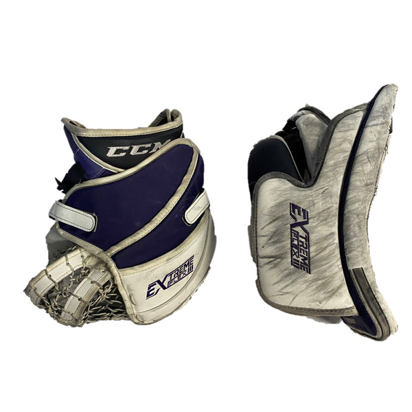 CCM Extreme Flex III - Used Pro Stock Goalie Pads- Full Set (White/Black/Purple)